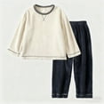 thumbnail image 2 of AINIYSKids Pajamas Set Fleece Long Sleeve Crewneck Casual Warm Fall Winter wear Set Comfy Sleepwear Beige 3-4 Years, 2 of 4