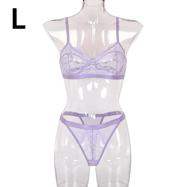 Encaje sexy conjunto de ropa interior sujetador ropa interior regalo para mujer, morado claro, L 2 piezas AweSitey XX000054-50