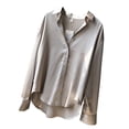 thumbnail image 3 of Blusa de mujer Camisa holgada de manga larga de satén Retro Girl Casual Top, Albaricoque, 3L seitruly AP001166-06B, 3 of 7