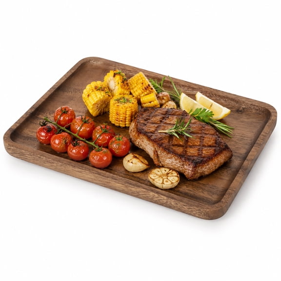 Wooden Serving Tray, 11.8 x 7.9 x 0.8 in Walnut Wood Tray and Serving Platters with Raised Edge, Rectangular Food Plate for Coffee Tea Snacks Appetizers, Kitchen Living Room