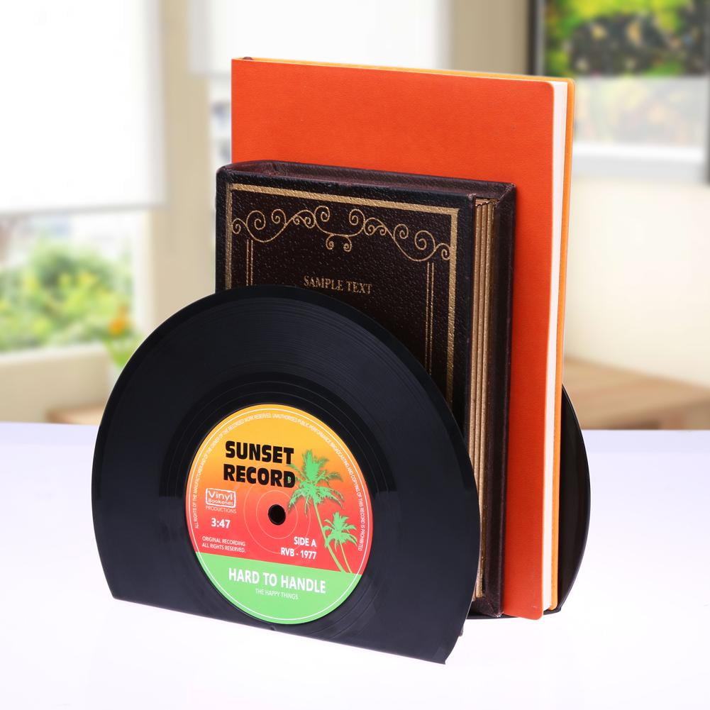 Black Vinyl Record ABS Plastic Bookends Book Ends Home Decor Desk Craft 2Pcs 