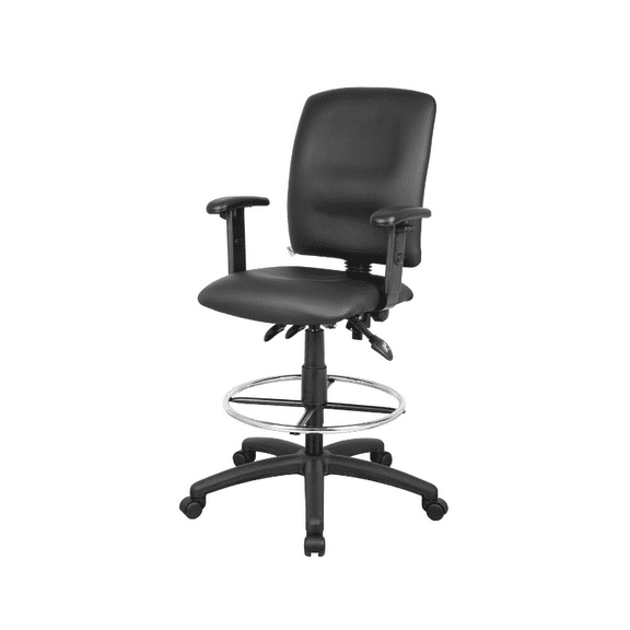 Nicer Furniture Multi-Function Leather Drafting Chair and stool with Foot Ring - With T Arms