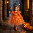thumbnail image 5 of Girls Hooded Pumpkin Witch Sparkle Tulle Halloween Costume Dress, Kids Party Dress Up Costume for Trick-or-Treat Fall Birthday (5#Orange/12-18 Months), 5 of 9