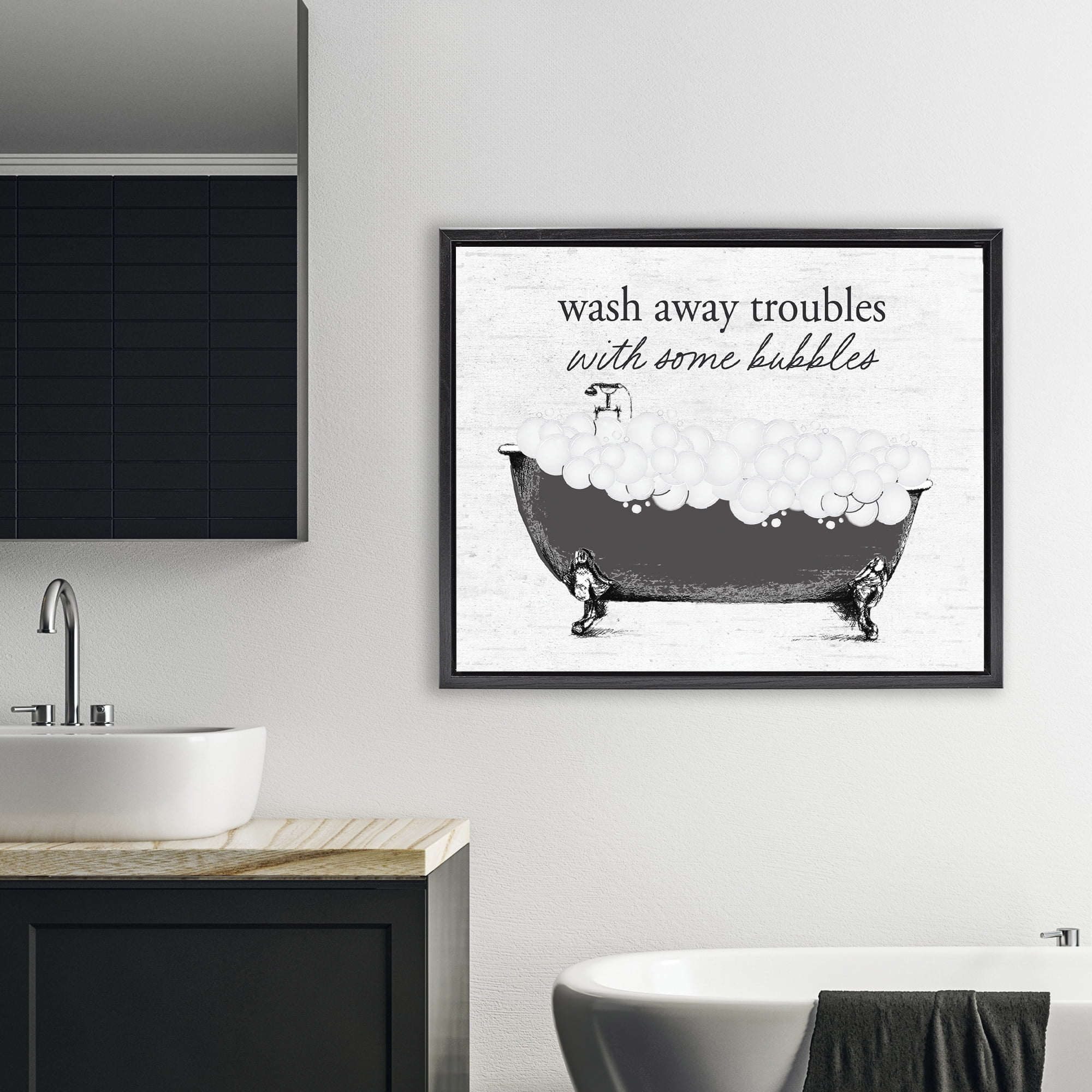 Uplifting Bubble Bath Rhyme Black Framed Floater Canvas Wall Art, design by Lettered and Lined