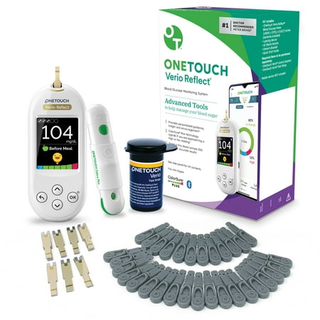 OneTouch Verio Test Kit - Includes Verio Reflect Blood Glucose Meter, 30 Lancets, Lancing Device, 30 Test Strips & Carrying Pouch - Diabetes Care Supplies