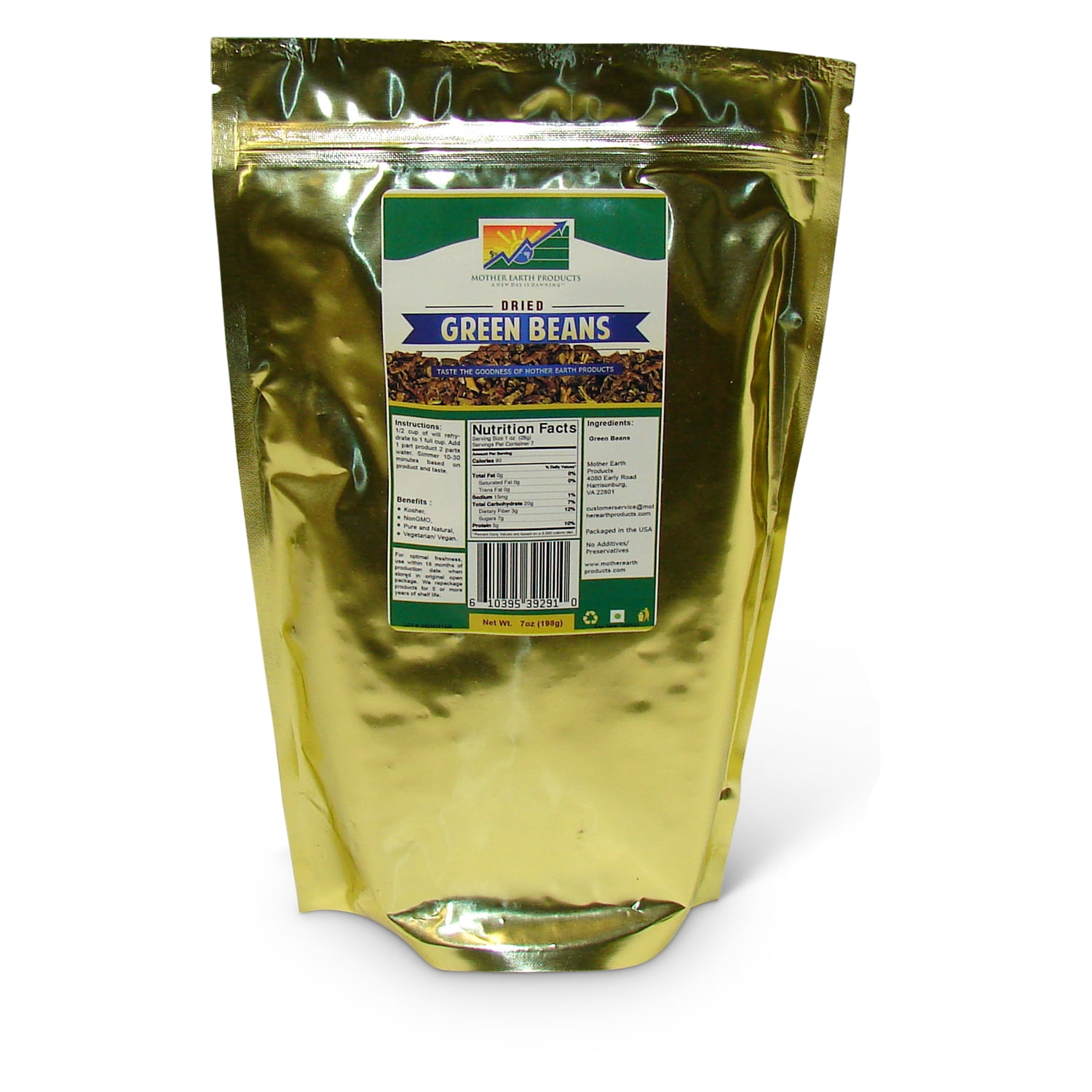 Dehydrated Green Beans, 1 full quart Mylar Bag