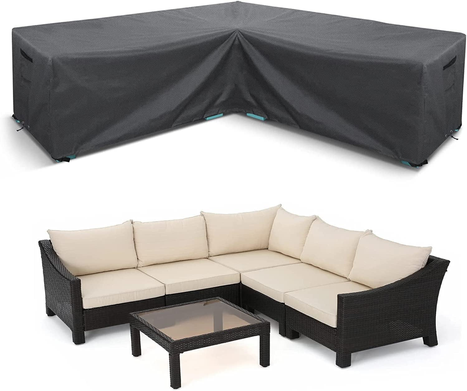 STARTWO Patio V Shaped Sectional Sofa Cover Waterproof Outdoor Heavy Duty Garden Furniture Cover