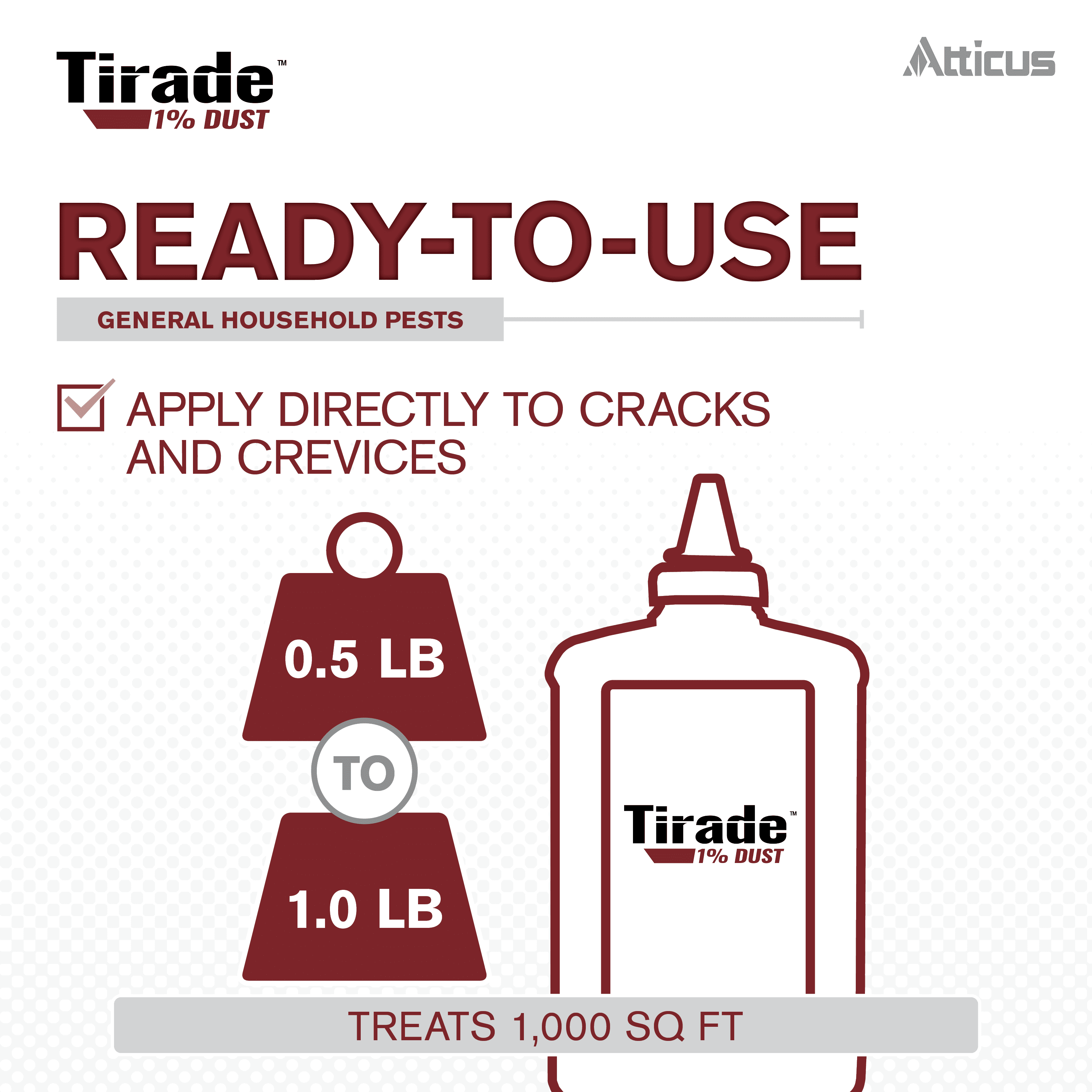 Tirade 1% Cyfluthrin Dust Insecticide (1.25 lb) - Ready-to-Use Insect Killer - Indoor and Outdoor Pest Control - by Atticus