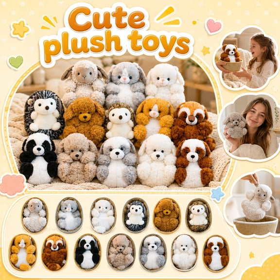 2026 Weighted Stuffed Animals Plush Toy 9In with Woven Basket Bed Cute Stuffed Animal for Birthday Gift Decorative Soft Doll