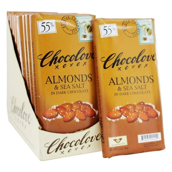 Chocolove - Dark Chocolate Bars Box Almonds & Sea Salt - 12 Bars