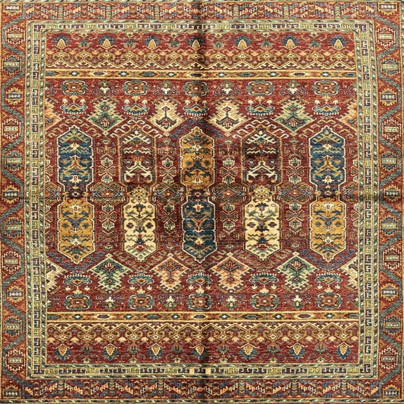 Ahgly Company Indoor Square Abstract Fire Brick Red Abstract Area Rugs, 6' Square