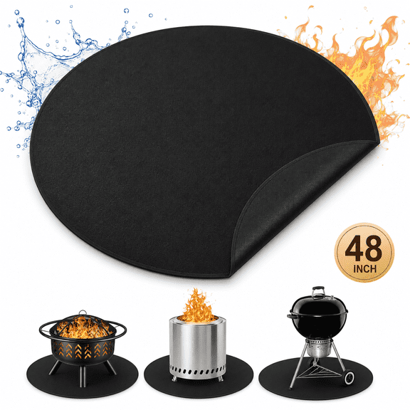 Under Grill Mat for Outdoor Grill, 48" Fireproof Heat Resistant BBQ Mat, Reusable Deck, Patio, and Fire Pit Protector