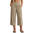 thumbnail image 2 of MLCDZ Cotton Linen Capri Pants for Women Plus Size Loose Wide Leg Gaucho Pants Elastic Hight Waist Flowy Dressy Trouser with Pockets, 2 of 10