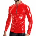 thumbnail image 2 of Blusa y camisa de manga larga con cuello vuelto para hombre, de color liso, informal, de cuero brillante, ajustada, con cremallera, de manga larga, con cuello alto, de PU., 2 of 4