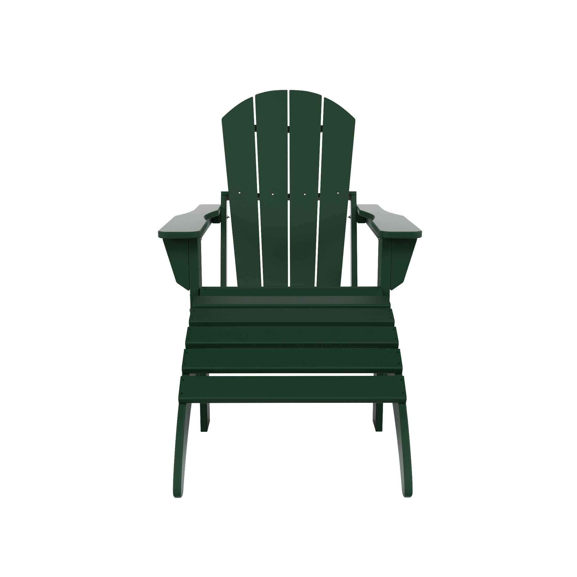 WestinTrends Malibu Outdoor Lounge Chair, 2-Pieces Adirondack Chair Set with Ottoman, All Weather Poly Lumber Patio Lawn Folding Chairs for Outside Pool Garden Backyard Beach, Dark Green