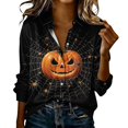 thumbnail image 2 of Halloween Tops for Women Long Sleeve Button Down Shirts Scary Pumpkin Spiderweb Graphic Blouses Novelty V Neck Casual Fall Festival Fashion Clothes, 2 of 5