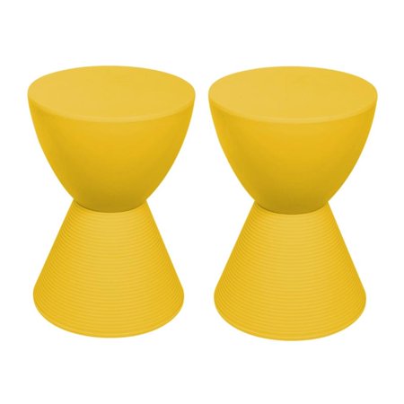 Home Square Modern Plastic Ribbed Round End Table in Yellow - Set of 2