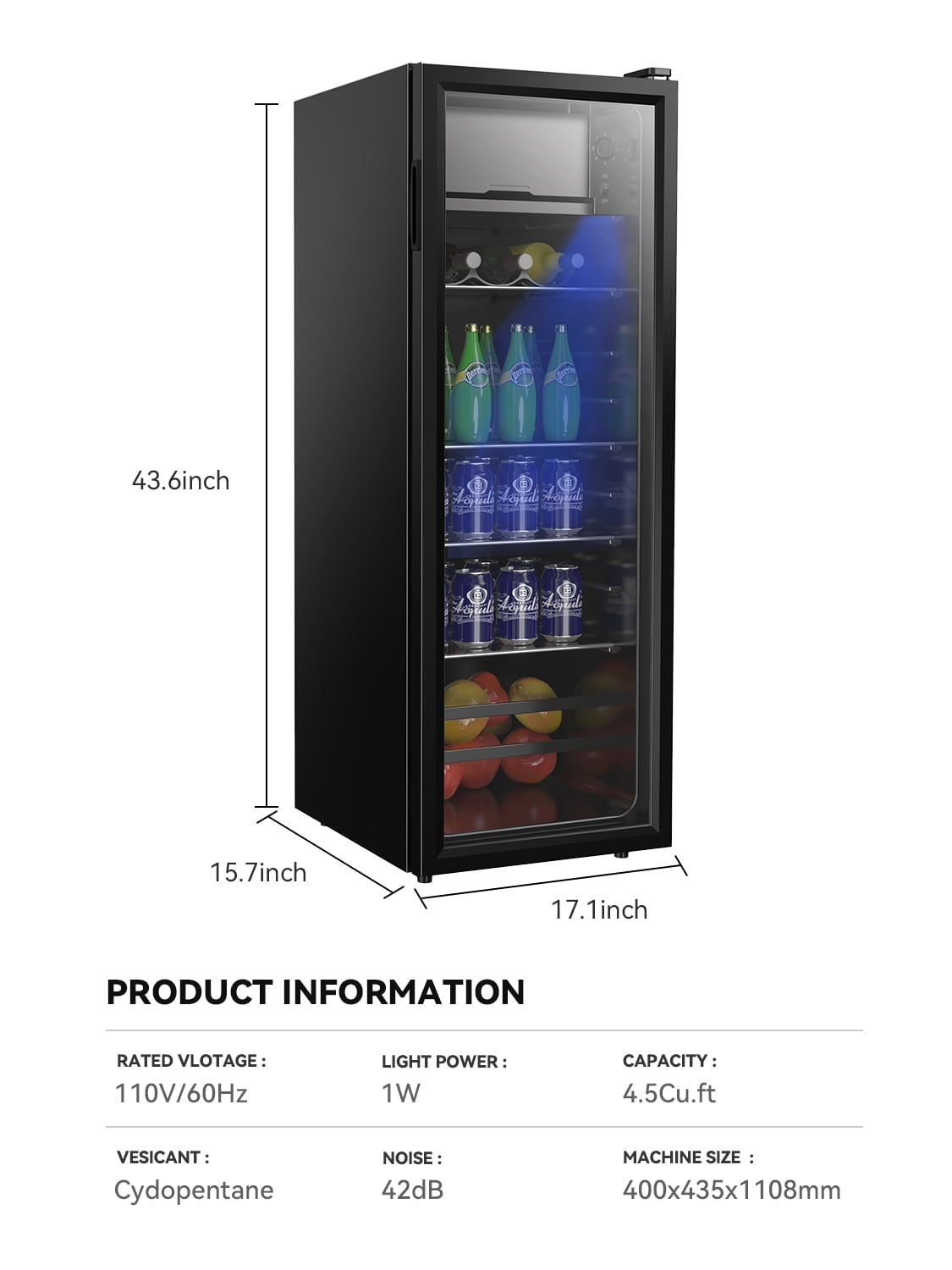 Mini Fridge 155 Can Beverage Refrigerator Cooler, 4.8 Cu.Ft Drink Fridge for Soda Wine Beer, Adjustable Temperature，Black