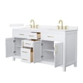 thumbnail image 2 of Beckett 66" White Double Vanity & White Quartz Top (3-Hole) & Gold Trim, 2 of 5