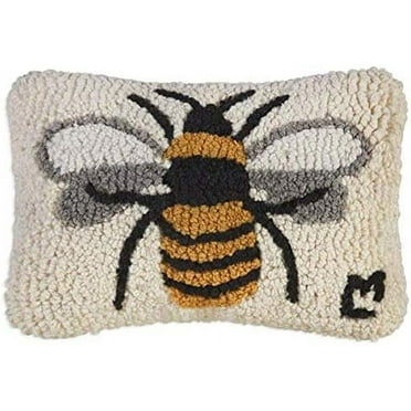 Chandler 4 Corners Hand-Hooked Wool Decorative Petite Throw Pillow | Artist-Designed Bumblebee Pillow, Garden Pillow for Couches & Beds, Nature & Garden Themed Pillow for Home Decor (8 in x 12 in)