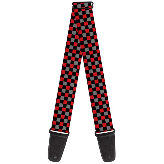 Buckle-Down Guitar Strap, Mini Checker Black Gray Red, 2 Inches Wide