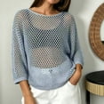 thumbnail image 5 of WULMLEO Crochet Tops for Women Summer Beach Swim Cover Ups Knit Beach Cover Up Short Sleeve Hollow Out Shirts Blue M, 5 of 5