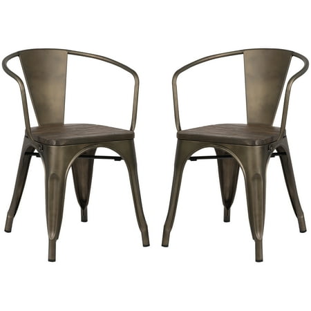 Wood Slat Seat - Poly and Bark Trattoria Arm Chair with Elm Wood Seat in Bronze (Set of 2)