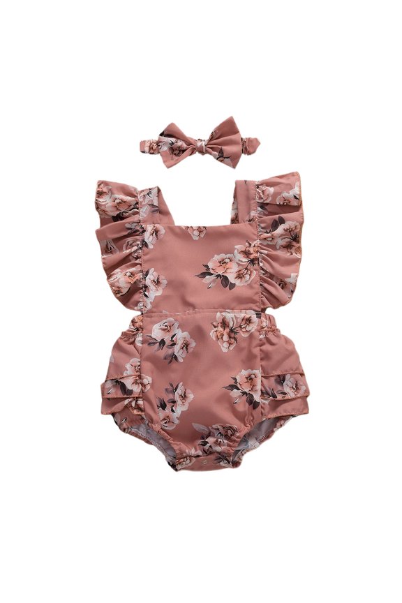 Baby Girls Floral Print Sleeveless Romper + Headdress