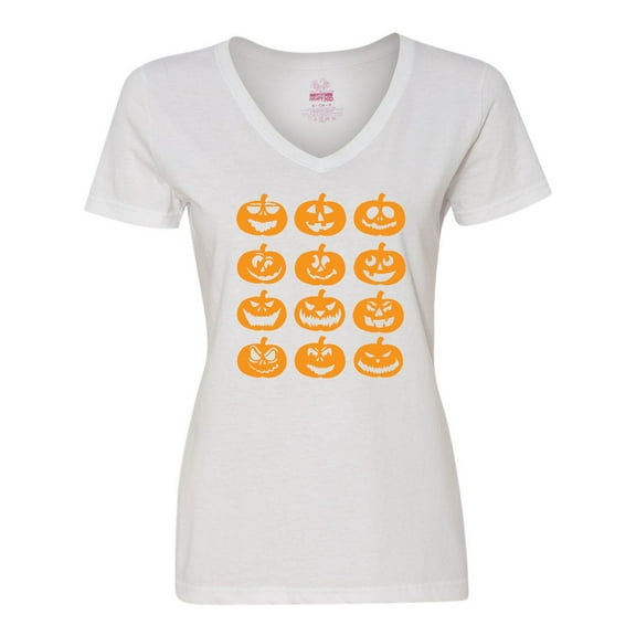 Inktastic Halloween Pumpkin Faces Orange Women's V-Neck T-Shirt