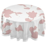 SKYSONIC Pink Cow Pattern Round Tablecloth,Washable Oil Proof Table Cover for Kitchen Holiday Party Wedding Picnic Decoration