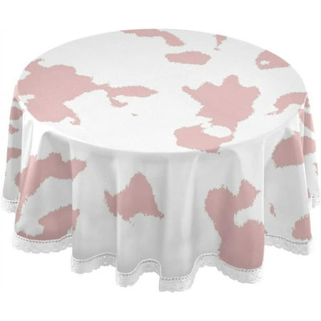 SKYSONIC Pink Cow Pattern Round Tablecloth,Washable Oil Proof Table Cover for Kitchen Holiday Party Wedding Picnic Decoration