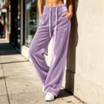thumbnail image 5 of Women Casual Fleece Wide Leg Pants, Elastic Waist Loose Long Trousers with Side Pockets for Daily Loose Outfits Purple-A S(S), 5 of 8