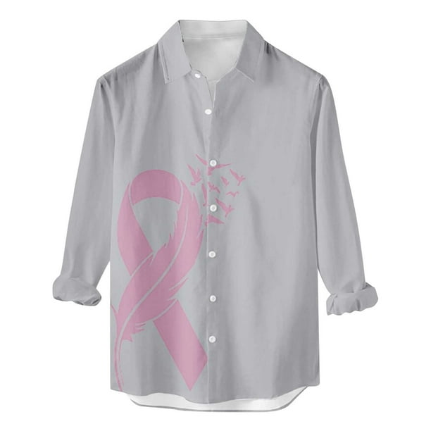 Camisa de manga larga para hombre, blusa con cuello vuelto, botones informales, camisa de cobertura con estampado de cinta de color para el día de la lactancia Odeerbi ODB-2