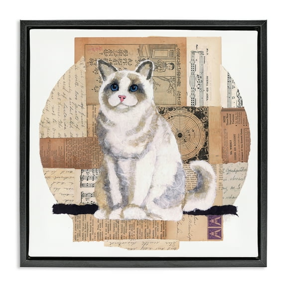Stupell Industries Vintage Collage Cat Animals & Insects Painting Black Floater Framed Canvas Art Print Wall Art, 18 x 18