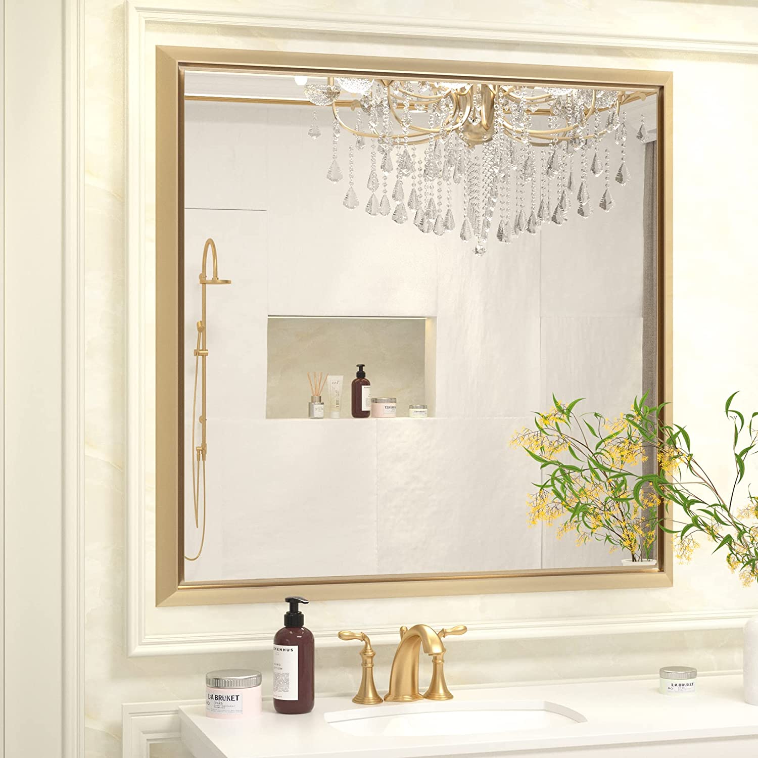 36x36 Inch Bathroom Mirror for Wall, Gold Bathroom Vanity Mirror with