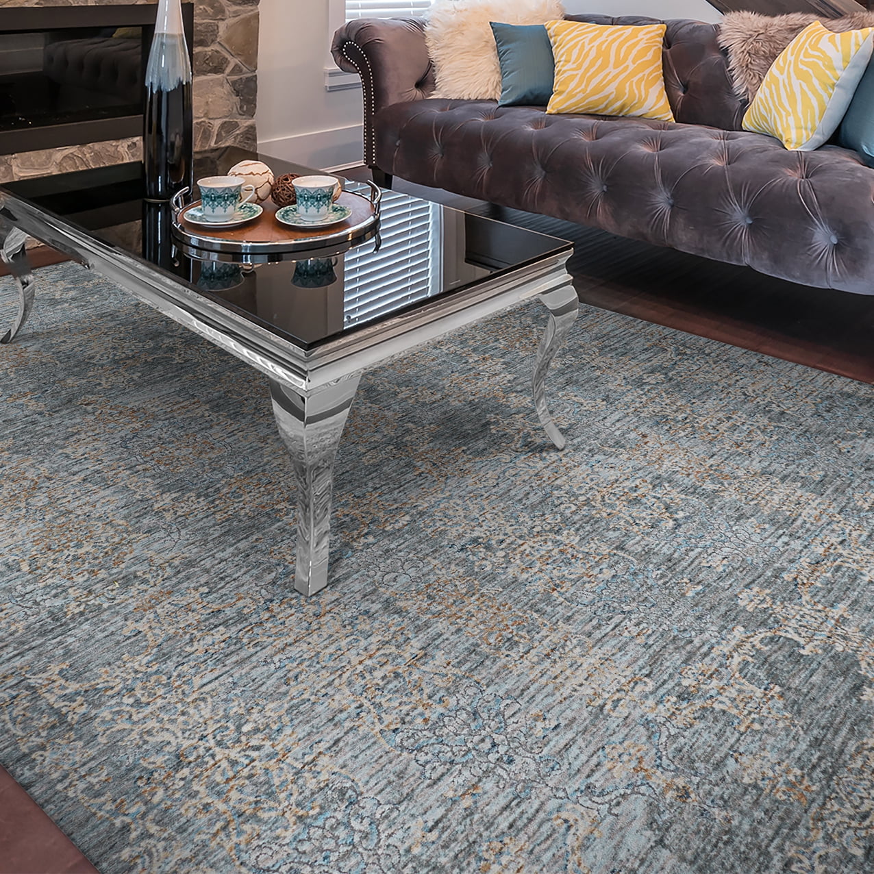Couristan Couture Renaissance Area Rug, 2'2" x 8'11" Runner, Pewter-Mode Beige