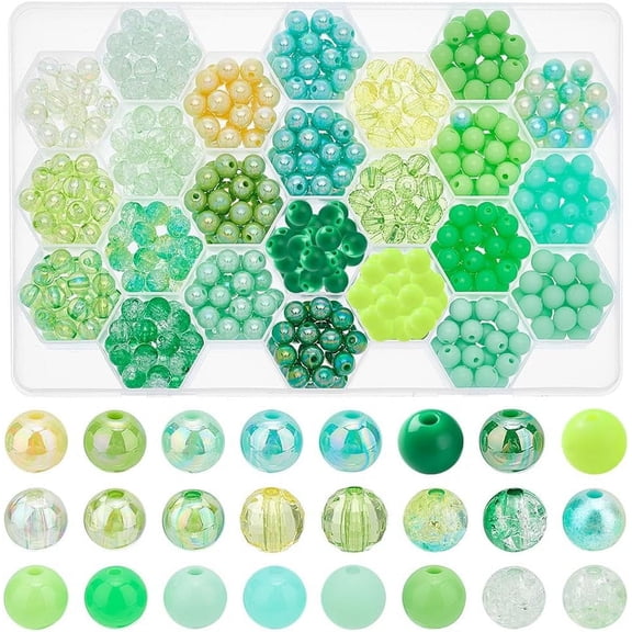 576pcs Green Acrylic Beads 8mm Transparent Opaque Beads 24 Styles Beads Loose Beads Spacers Craft Beads for Spring St Patrick Bracelet Necklace Earring Keychain Jewelry Making diy