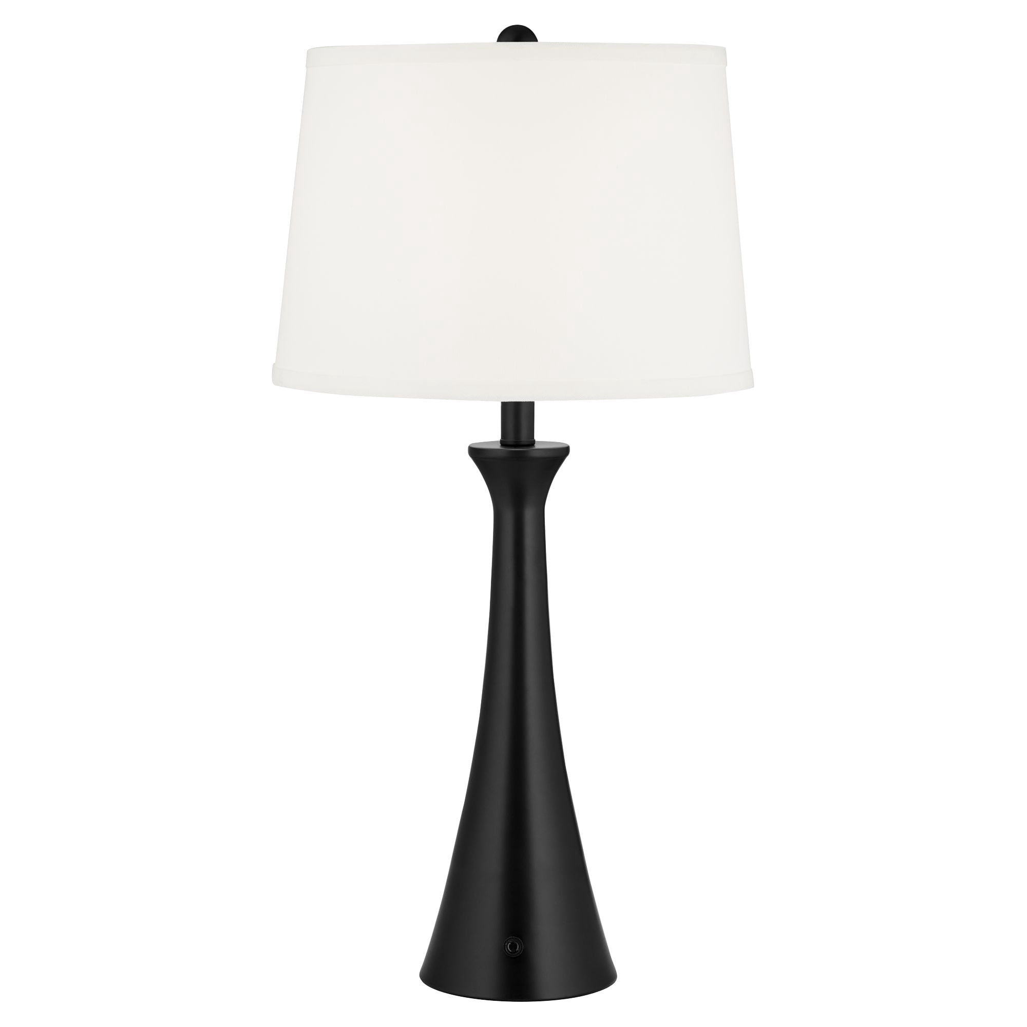360 Lighting Karl Modern Table Lamps 28 1/4" Tall Set of 2 Black Metal with USB and AC Power Outlet in Base White Drum Shade for Bedroom Living Room