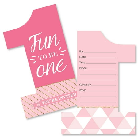 1st Birthday Girl - Fun to be One - Shaped Fill-In Invitations - First Birthday Party Invitations - Set of