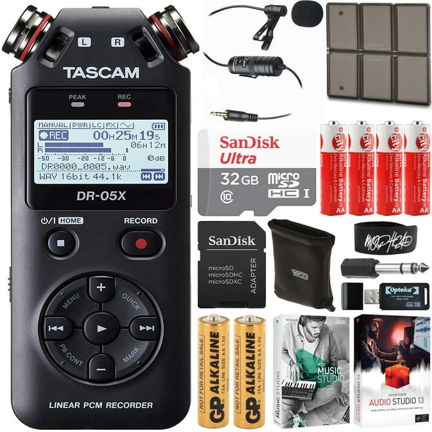 Tascam DR05X Stereo Handheld Digital Audio Recorder USB Interface Bundle with 32GB Memory Card