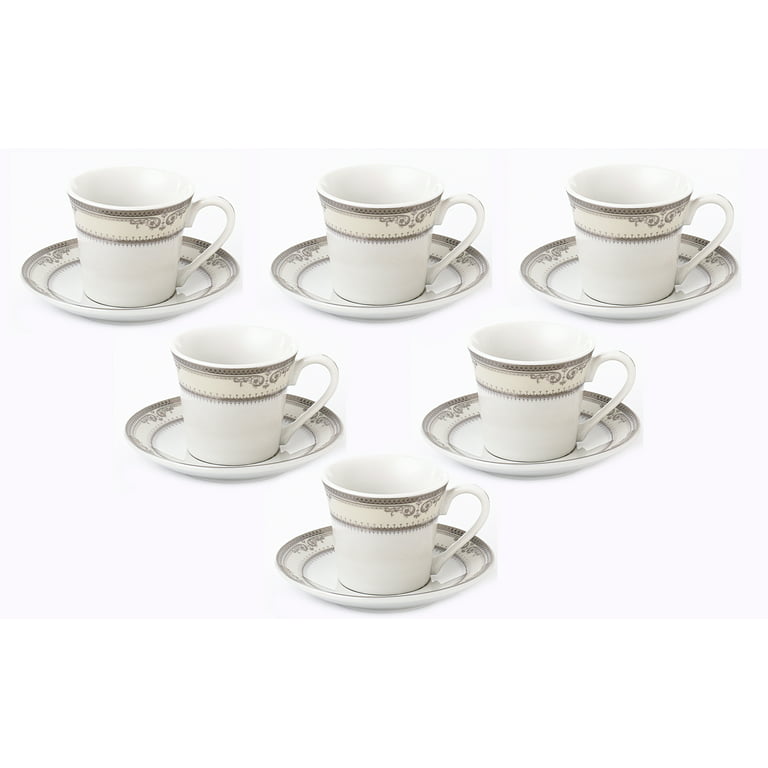2.5 oz Espresso Coffee Cups 12 pc Cup Saucer Cappuccino 711 Silver w 6  Spoons