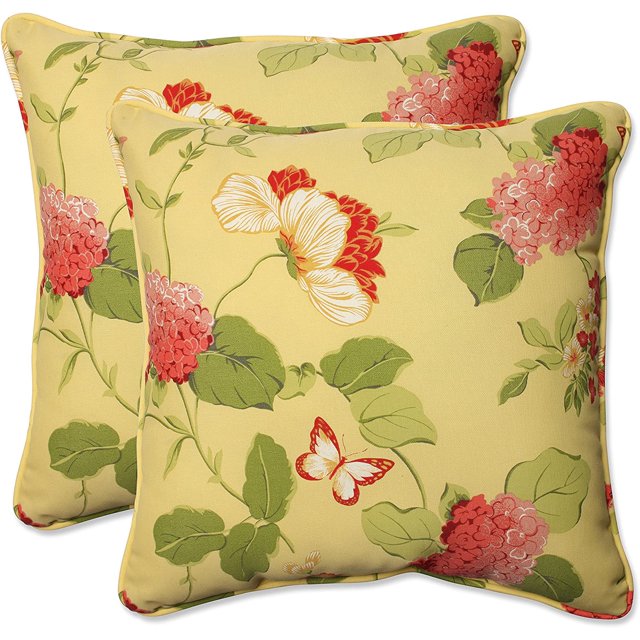 Pillow Perfect Bright Floral Indoor/Outdoor Accent Throw Pillow Plush Fill, Weather, and Fade Resistant, Large - 18.5" x 18.5", Gold Risa Lemonade 2 Count