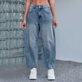 thumbnail image 3 of Cropped Barrel Jeans Womens Mid Rise Wide Leg Baggy Jeans Loose Ankle Denim Pants with Pockets Trendy Casual Y2K Pants, 3 of 7