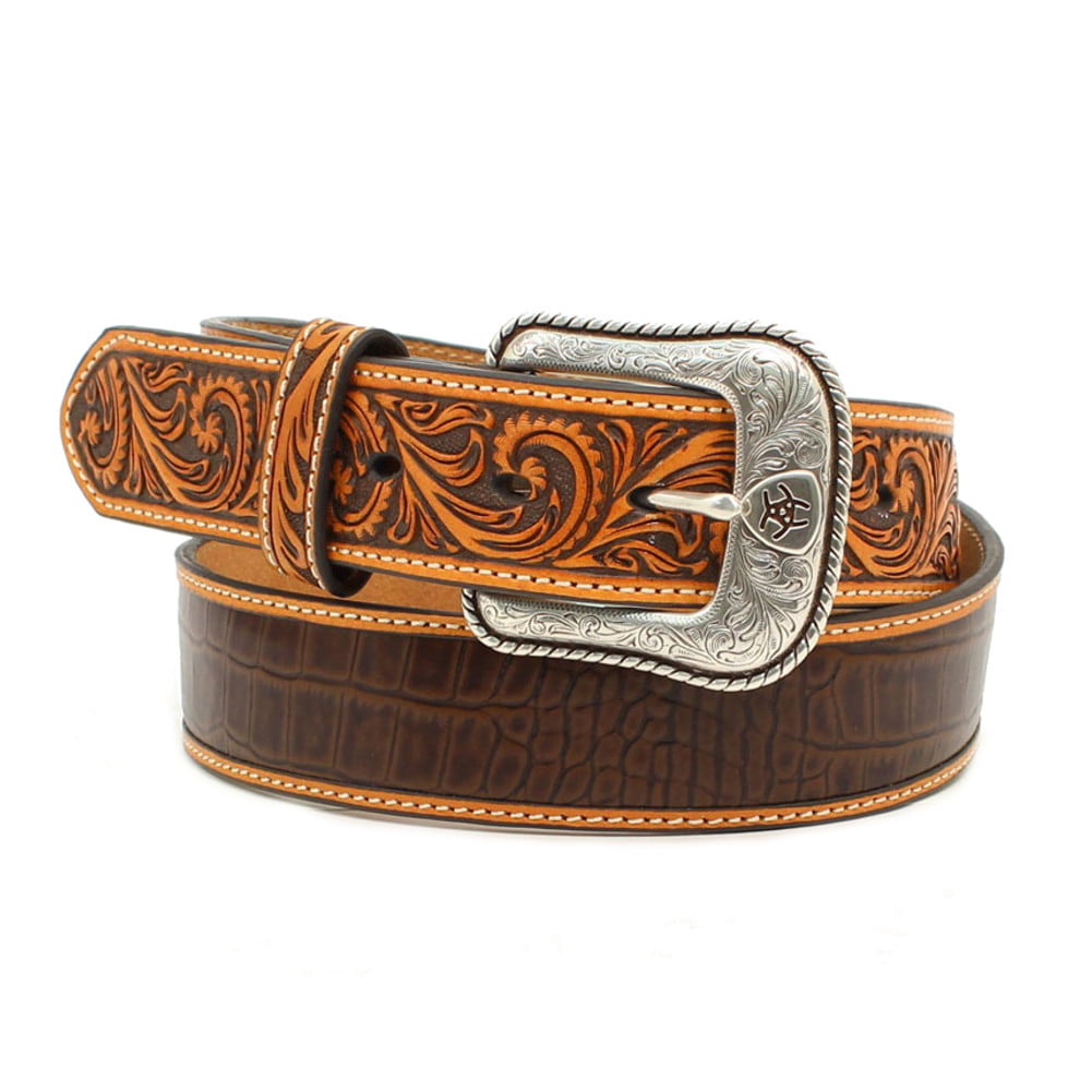 Ariat Western Mens Belt Leather Croc Turq Stone Concho Brown A1029802 