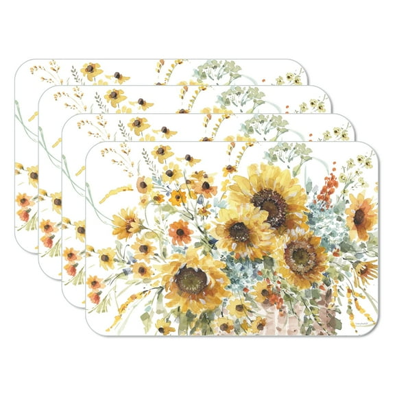 CounterArt "Sunflowers Forever" 4-Pack Reversible Flexible Plastic Tabletop Placemats