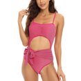 thumbnail image 2 of Women Halter One Piece Swimsuit Rave Sparkly Glitter Swimsuit Sexy Cutout Tummy Control Bathing Suit Shiny One Piece Tie Front Padded Monokini Swimwear, 2 of 8