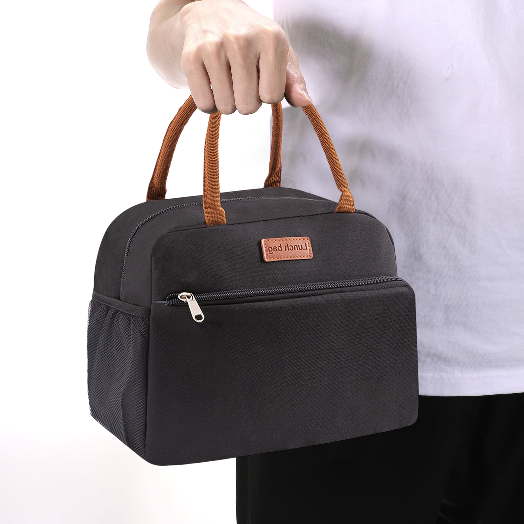 Unique Bargains Reusable Insulated Lunch Tote Bag Black Square Shape