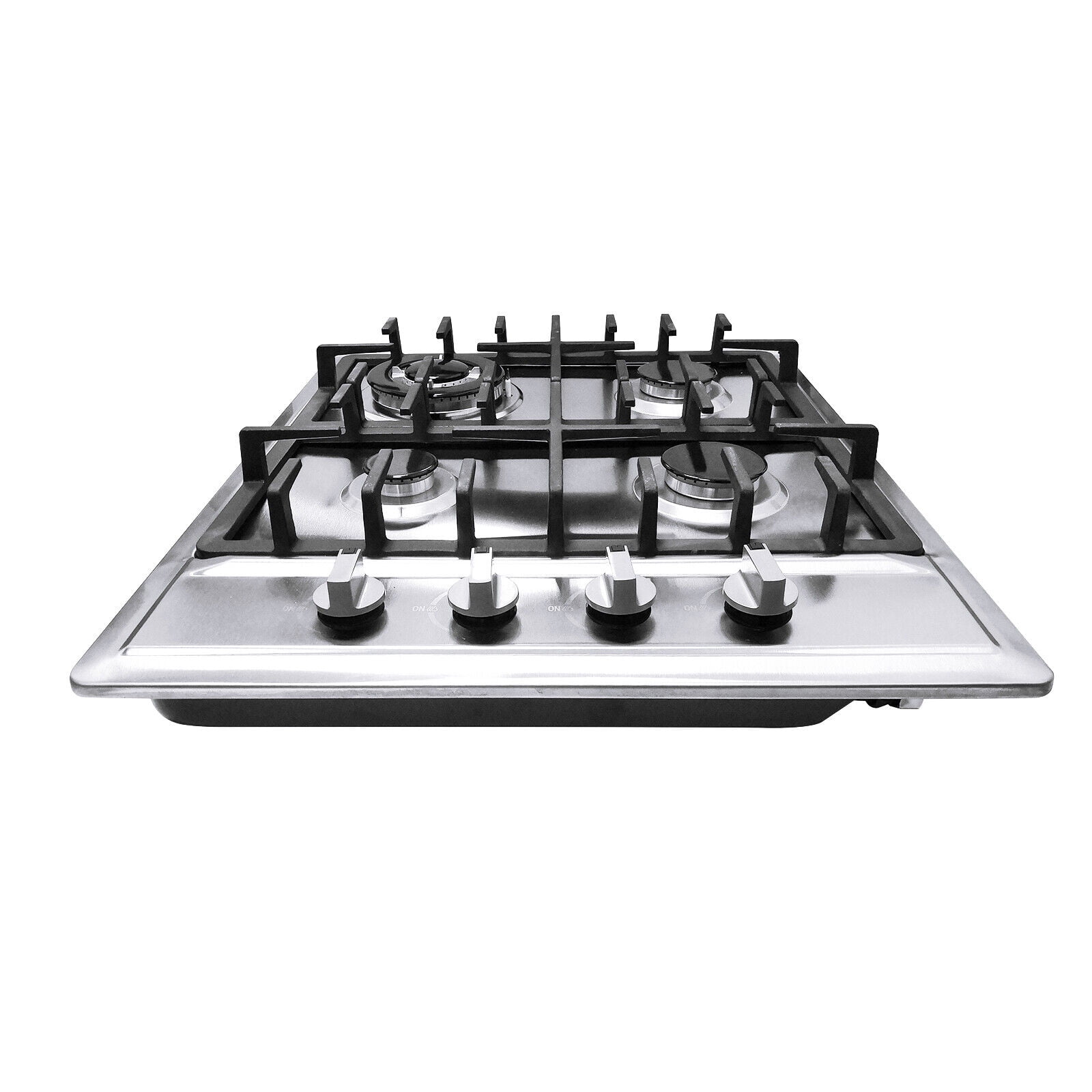 23-inch 4-Burner Built-in Gas Cooktop, Stainless Steel with Cast Iron Grates - Features 3.0KW Rapid Burner & 1.0KW Simmer for Precise Cooking, Battery Ignition & Safety Auto Shut-off