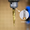 thumbnail image 4 of NEIKO 10603A Step Drill Bit, 6 Steps 3/16" to 1/2" Spiral High Speed Steel, Titanium Nitride Coated, 1/4" Tri Flat Step Bits for Steel, Metal, Wood, Plastic, Unibit Cone Drill Bits, Two Flute, 4 of 7