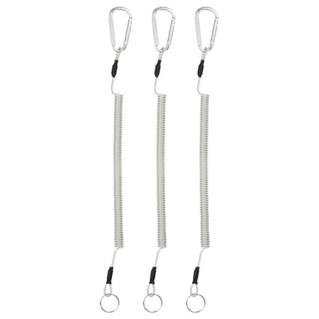 Uxcell 11.81IN Retractable Safety Coiled Lanyard [3PCS] - Steel Wire Fishing Rod Safety Lanyard With Aluminium Alloy Spring Clip - [Silver Tone]